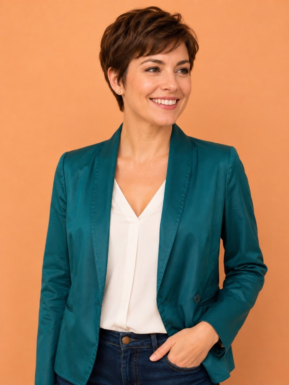 NWT Vintage 80s SW2 Vesna Bricelj Teal Emerald 100% Cotton Jacket 8 "Lagenlook"